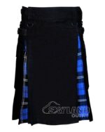 Man in Ramsey Blue Hunting tartan black cotton hybrid utility kilt