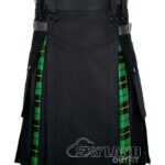 Wallace Hunting tartan hybrid utility kilt with black cotton body