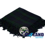Black Watch Tartan Kilt Fly Plaid with Free Brooch—48" hand-fringed 42nd Regiment navy, green, black wool