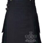 Black Watch tartan hybrid utility kilt with black cotton body