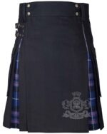 Man wearing Pride of Scotland tartan black cotton hybrid utility kilt