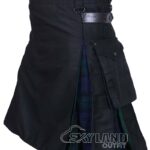 Black Watch tartan hybrid utility kilt with black cotton body
