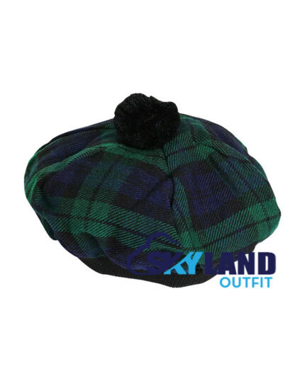 Black Watch Tartan Tam o Shanter Traditional Scottish Bonnet Hat for Highland Dress