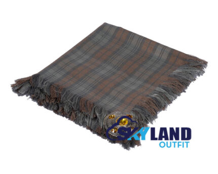 Black Watch Weathered tartan kilt fly plaid with free Celtic brooch, muted green and blue aged military pattern traditional 42nd Royal Highland Regiment dress