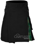 Irish Heritage tartan hybrid utility kilt with black cotton body