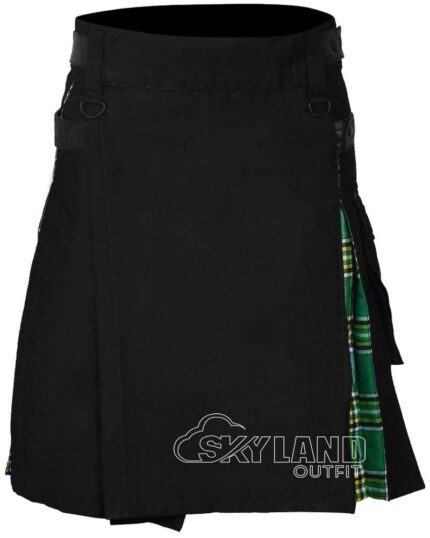 Irish Heritage tartan hybrid utility kilt with black cotton body