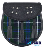 Douglas Blue Tartan Sporran Genuine Black Leather Sporran
