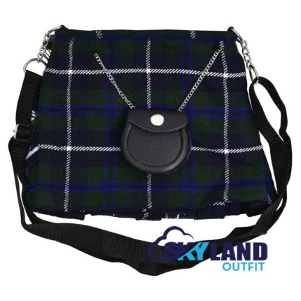 Douglas Blue Tartan Ladies Kilt Shaped Purse Tote Bag for Highland Dress