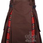 Man in Royal Stewart tartan brown cotton hybrid utility kilt