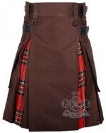 Man in Royal Stewart tartan brown cotton hybrid utility kilt