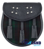 Brown Watch Tartan Sporran Black Leather Scottish Sporran