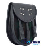 Brown Watch Tartan Sporran Black Leather Scottish Sporran - Image 2