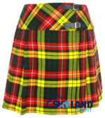 Buchanan Tartan Mini Billie Kilt Girls Modern Kilt Skirt with vibrant yellow and red plaid pattern and pleated design for young Highland fashion