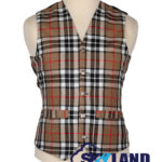 Campbell Thompson tartan waistcoat front view—5-button Argyle vest in rich blue, green and black Campbell heritage pattern