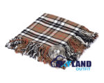 Campbell Thompson tartan kilt fly plaid with free Celtic brooch, unique dual clan fusion pattern representing Campbell and Thompson Scottish heritage