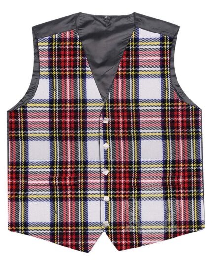 Dress Stewart tartan waistcoat—5-button Argyle vest in bold red, green, blue, yellow Royal House of Stewart pattern