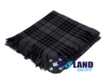 Grey Watch tartan kilt fly plaid with free Celtic brooch, historic military grey and black check pattern traditional Scottish regimental dress