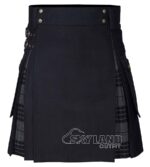 Grey Watch tartan hybrid utility kilt with black cotton body