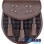 Grey Watch Tartan Sporran | Brown Leather Scottish