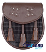 Grey Watch Tartan Sporran | Brown Leather Scottish