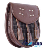 Grey Watch Tartan Sporran | Brown Leather Scottish - Image 2