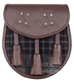 Grey Watch Tartan Brown Leather Sporran