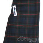 Gunn tartan 5-yard kilt front view—lightweight construction in Clan Gunn Norse-Gaelic heritage pattern
