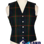 Gunn tartan waistcoat—5-button Argyle vest in green, blue, black Clan Gunn Norse-Gaelic heritage pattern