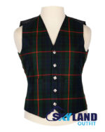 Gunn tartan waistcoat—5-button Argyle vest in green, blue, black Clan Gunn Norse-Gaelic heritage pattern