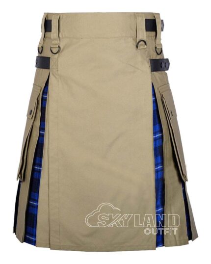 Ramsey Blue tartan hybrid utility kilt with khaki cotton body