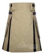 Khaki black hybrid utility kilt with cotton body & pleats
