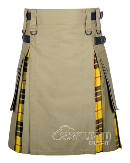 MacLeod of Lewis tartan hybrid utility kilt with khaki cotton body