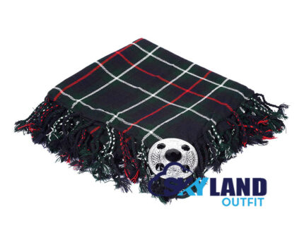 Mackenzie tartan kilt fly plaid with free Celtic brooch, bold blue and green clan pattern traditional Scottish Highland dress
