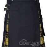 Man wearing MacLeod of Lewis tartan black cotton hybrid utility kilt