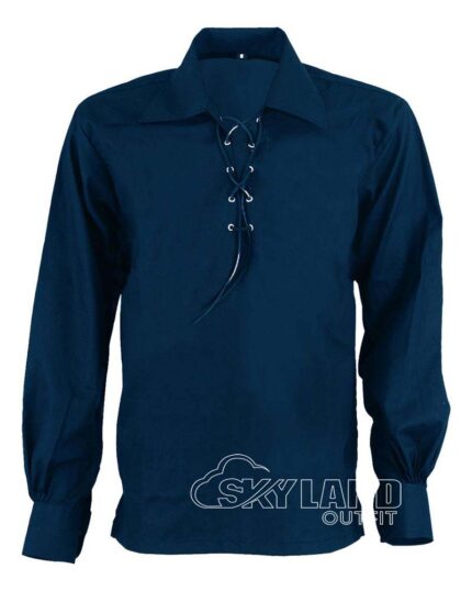 Navy blue Jacobite ghillie kilt shirt full sleeve cotton Jacobean style