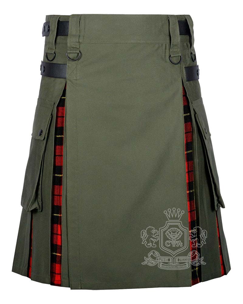olive-green-inner-wallace-kilt-front Oliver Green Wallace tartan hybrid utility kilt