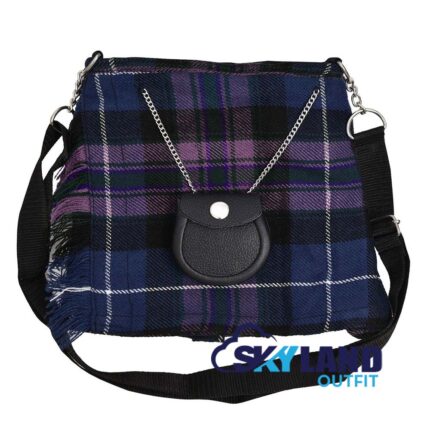Pride of Scotland Tartan Ladies Kilt Shaped Purse – pleated blue Scottish design