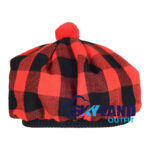 Red & Black Rob Roy Tartan Tam o Shanter Scottish Flat Bonnet Hat for Highland Dress