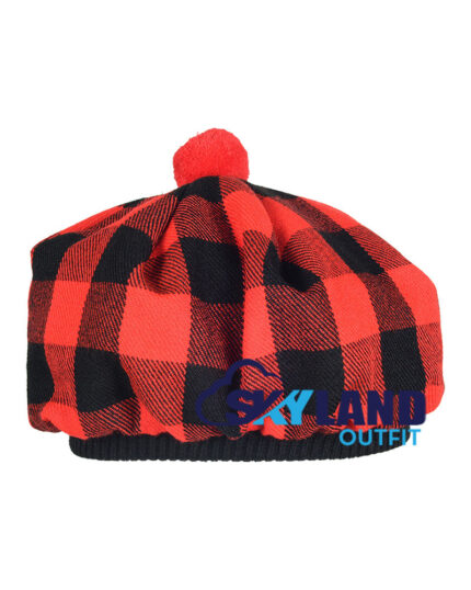 Red & Black Rob Roy Tartan Tam o Shanter Scottish Flat Bonnet Hat for Highland Dress