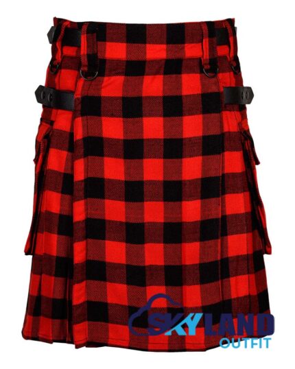 Red & Black Rob Roy Tartan Modern Utility Scottish Kilt for Highland Dress