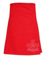 Red wool 8-yard kilt front view hand-pleated traditional construction in bold scarlet pure wool