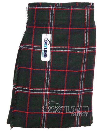 Scottish National tartan 5-yard kilt front view—lightweight construction in dark blue, green, black with red and white accent lines