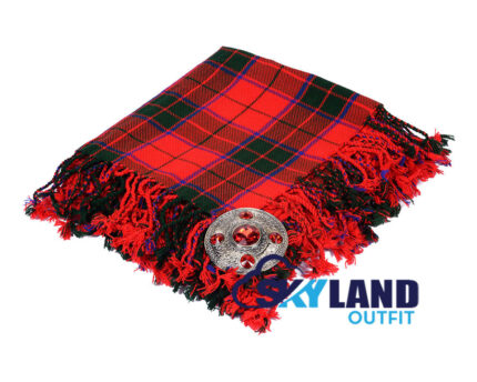 Scottish Rose tartan kilt fly plaid with free Celtic brooch, romantic pink and green floral pattern heritage Scottish Highland dress