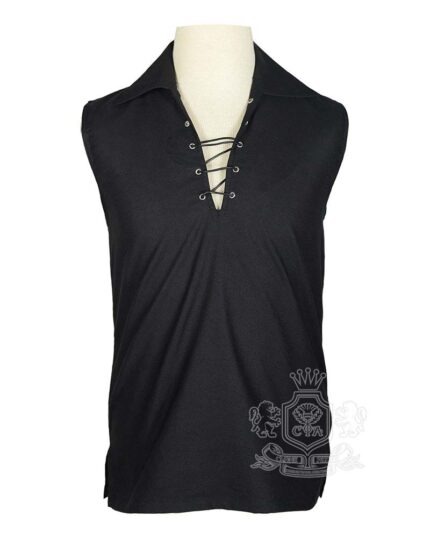 Black Jacobite ghillie kilt shirt sleeveless polycotton Jacobean style