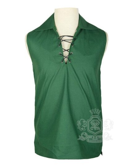 Green Jacobite ghillie kilt shirt sleeveless polycotton Jacobean style