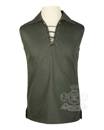 Olive green Jacobite ghillie kilt shirt sleeveless polycotton Jacobean style