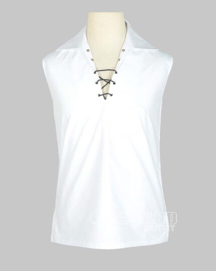 White Jacobite ghillie kilt shirt sleeveless polycotton Jacobean style