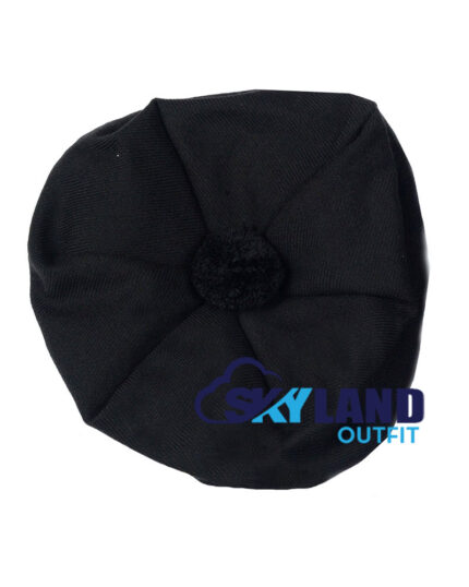 Solid Black Tam o Shanter Scottish Flat Bonnet Hat for Highland Dress