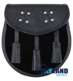 Solid Black Sporran Black Leather Scottish Sporran