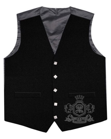 Solid Black Tartan Waistcoat – 5 Button Argyle Vest Made to Order